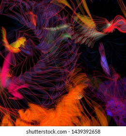 Vector illustration of a colorful wireframe structure formed by the interweaving of smoothly curved lines. A complex plexus backdrop resembling a fractal pattern. Crazy art concept.