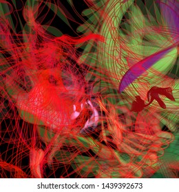 Vector illustration of a colorful wireframe structure formed by the interweaving of smoothly curved lines. A complex plexus backdrop resembling a fractal pattern. Crazy art concept.