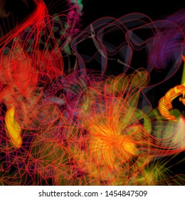 Vector illustration of a colorful wireframe structure formed by the interweaving of smoothly curved lines. A complex plexus backdrop resembling a fractal pattern. Crazy art concept.