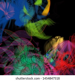 Vector illustration of a colorful wireframe structure formed by the interweaving of smoothly curved lines. A complex plexus backdrop resembling a fractal pattern. Crazy art concept.