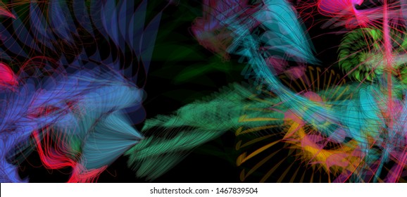 Vector illustration of a colorful wireframe structure formed by the interweaving of smoothly curved lines. A complex plexus backdrop resembling a surrealistic pattern. Crazy art concept.