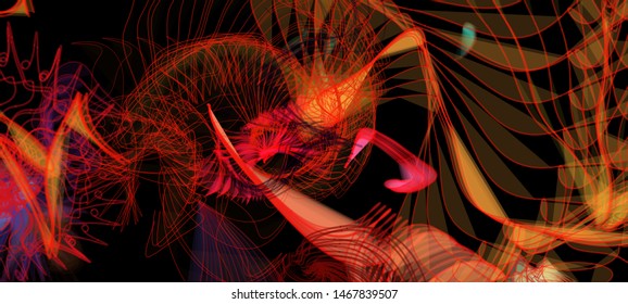 Vector illustration of a colorful wireframe structure formed by the interweaving of smoothly curved lines. A complex plexus backdrop resembling a surrealistic pattern. Crazy art concept.