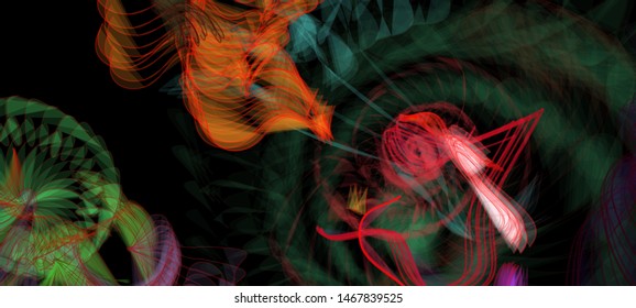 Vector illustration of a colorful wireframe structure formed by the interweaving of smoothly curved lines. A complex plexus backdrop resembling a surrealistic pattern. Crazy art concept.
