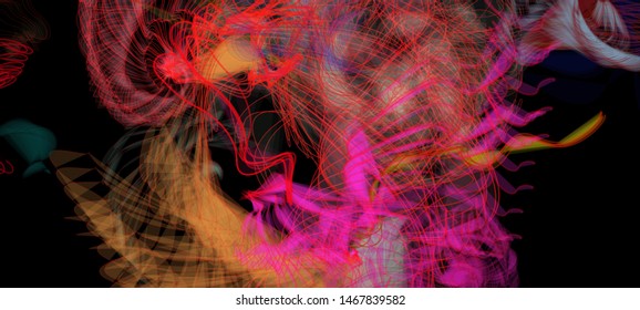 Vector illustration of a colorful wireframe structure formed by the interweaving of smoothly curved lines. A complex plexus backdrop resembling a surrealistic pattern. Crazy art concept.