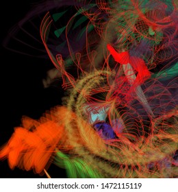 Vector illustration of a colorful wireframe structure formed by the interweaving of smoothly curved lines. A complex plexus backdrop resembling a fractal pattern. Crazy art concept.