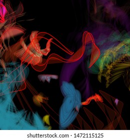 Vector illustration of a colorful wireframe structure formed by the interweaving of smoothly curved lines. A complex plexus backdrop resembling a fractal pattern. Crazy art concept.