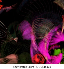 Vector illustration of a colorful wireframe structure formed by the interweaving of smoothly curved lines. A complex plexus backdrop resembling a fractal pattern. Crazy art concept.