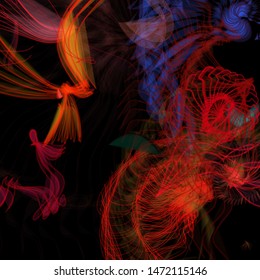 Vector illustration of a colorful wireframe structure formed by the interweaving of smoothly curved lines. A complex plexus backdrop resembling a fractal pattern. Crazy art concept.
