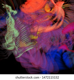 Vector illustration of a colorful wireframe structure formed by the interweaving of smoothly curved lines. A complex plexus backdrop resembling a fractal pattern. Crazy art concept.