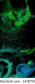Vector illustration of a colorful wireframe structure formed by the interweaving of smoothly curved lines. A complex plexus backdrop resembling a fractal pattern. Crazy art concept.