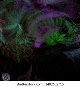 Vector illustration of a colorful wireframe structure formed by the interweaving of smoothly curved lines. A complex plexus backdrop resembling a fractal pattern. Crazy art concept.
