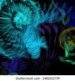 Vector illustration of a colorful wireframe structure formed by the interweaving of smoothly curved lines. A complex plexus backdrop resembling a fractal pattern. Crazy art concept.