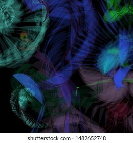 Vector illustration of a colorful wireframe structure formed by the interweaving of smoothly curved lines. A complex plexus backdrop resembling a fractal pattern. Crazy art concept.