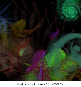 Vector illustration of a colorful wireframe structure formed by the interweaving of smoothly curved lines. A complex plexus backdrop resembling a fractal pattern. Crazy art concept.