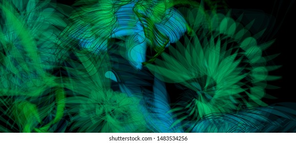 Vector illustration of a colorful wireframe structure formed by the interweaving of smoothly curved lines. A complex plexus backdrop resembling a surrealistic pattern. Strange dynamic scene.