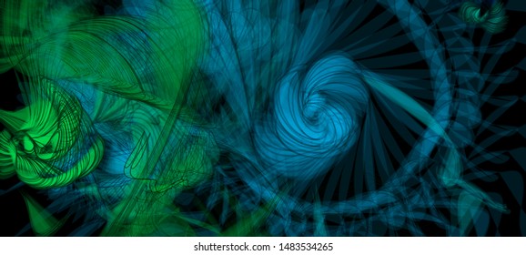Vector illustration of a colorful wireframe structure formed by the interweaving of smoothly curved lines. A complex plexus backdrop resembling a surrealistic pattern. Strange dynamic scene.