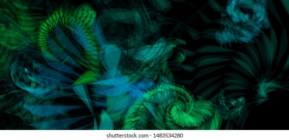 Vector illustration of a colorful wireframe structure formed by the interweaving of smoothly curved lines. A complex plexus backdrop resembling a surrealistic pattern. Strange dynamic scene.