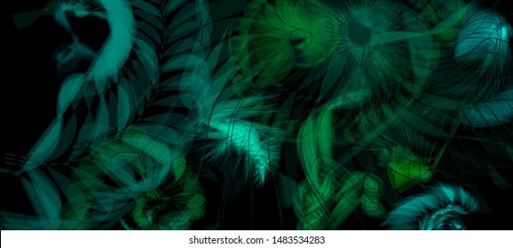 Vector illustration of a colorful wireframe structure formed by the interweaving of smoothly curved lines. A complex plexus backdrop resembling a surrealistic pattern. Strange dynamic scene.