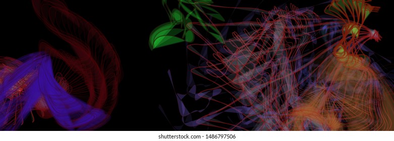 Vector illustration of a colorful wireframe structure formed by the interweaving of smoothly curved lines. A complex plexus backdrop resembling a surrealistic pattern. Crazy art concept.