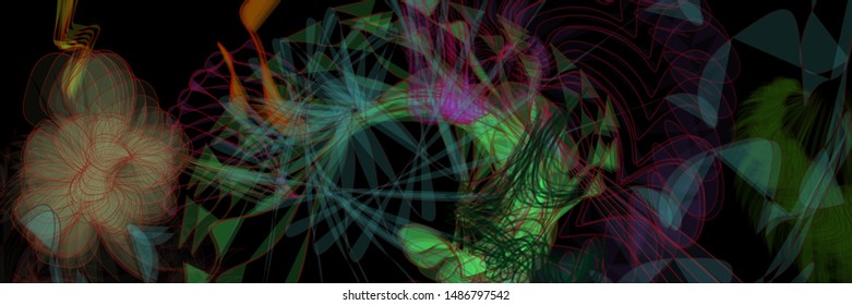 Vector illustration of a colorful wireframe structure formed by the interweaving of smoothly curved lines. A complex plexus backdrop resembling a surrealistic pattern. Crazy art concept.