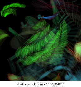 Vector illustration of a colorful wireframe structure formed by the interweaving of smoothly curved lines. A complex plexus backdrop resembling a surrealistic pattern. Strange dynamic scene.