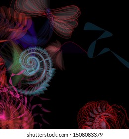 Vector illustration of a colorful wireframe structure formed by the interweaving of smoothly curved lines. A complex plexus backdrop resembling a fractal pattern. Crazy art concept.