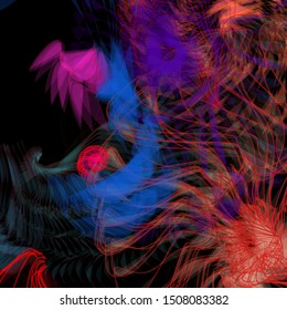 Vector illustration of a colorful wireframe structure formed by the interweaving of smoothly curved lines. A complex plexus backdrop resembling a fractal pattern. Crazy art concept.