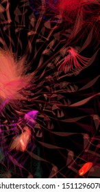 Vector illustration of a colorful wireframe structure formed by the interweaving of smoothly curved lines. A complex plexus backdrop resembling a fractal pattern. Crazy art concept.