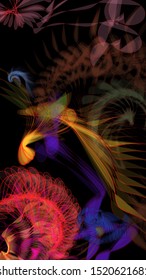 Vector illustration of a colorful wireframe structure formed by the interweaving of smoothly curved lines. A complex plexus backdrop resembling a fractal pattern. Crazy art concept.