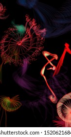 Vector illustration of a colorful wireframe structure formed by the interweaving of smoothly curved lines. A complex plexus backdrop resembling a fractal pattern. Crazy art concept.