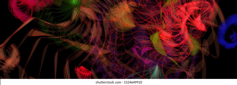 Vector illustration of a colorful wireframe structure formed by the interweaving of smoothly curved lines. A complex plexus backdrop resembling a surrealistic pattern. Crazy art concept.