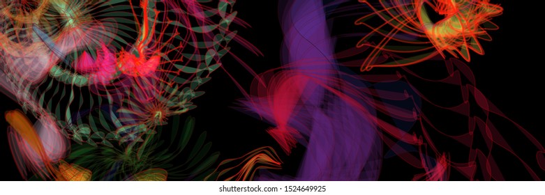 Vector illustration of a colorful wireframe structure formed by the interweaving of smoothly curved lines. A complex plexus backdrop resembling a surrealistic pattern. Crazy art concept.