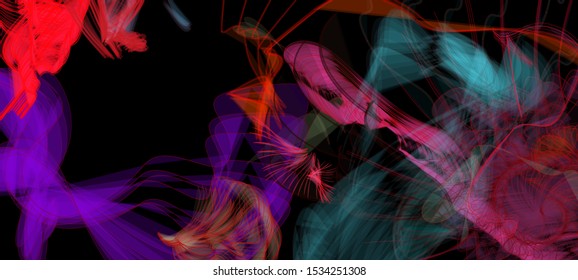 Vector illustration of a colorful wireframe structure formed by the interweaving of smoothly curved lines. A complex plexus backdrop resembling a fractal pattern. Crazy art concept.
