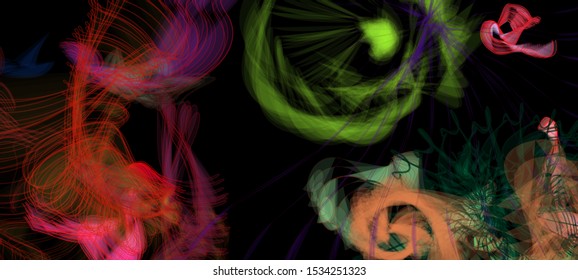 Vector illustration of a colorful wireframe structure formed by the interweaving of smoothly curved lines. A complex plexus backdrop resembling a fractal pattern. Crazy art concept.