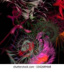 Vector illustration of a colorful wireframe structure formed by the interweaving of smoothly curved lines. A complex plexus backdrop resembling a fractal pattern. Crazy art concept.