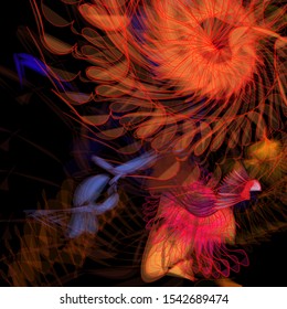 Vector illustration of a colorful wireframe structure formed by the interweaving of smoothly curved lines. A complex plexus backdrop resembling a fractal pattern. Crazy art concept.