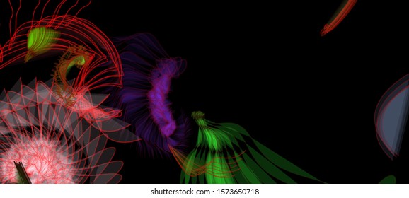 Vector illustration of a colorful wireframe structure formed by the interweaving of smoothly curved lines. A complex plexus backdrop resembling a fractal pattern. Crazy art concept.