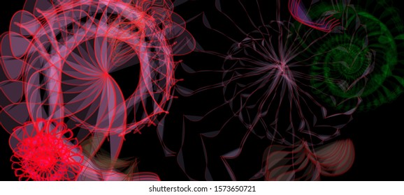 Vector illustration of a colorful wireframe structure formed by the interweaving of smoothly curved lines. A complex plexus backdrop resembling a fractal pattern. Crazy art concept.
