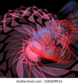 Vector illustration of a colorful wireframe structure formed by the interweaving of smoothly curved lines. A complex plexus backdrop resembling a fractal pattern. Crazy art concept.