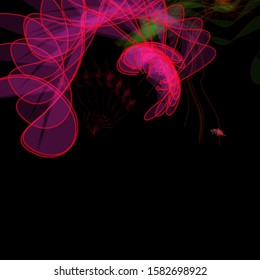 Vector illustration of a colorful wireframe structure formed by the interweaving of smoothly curved lines. A complex plexus backdrop resembling a fractal pattern. Crazy art concept.
