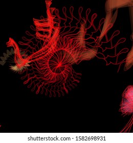 Vector illustration of a colorful wireframe structure formed by the interweaving of smoothly curved lines. A complex plexus backdrop resembling a fractal pattern. Crazy art concept.