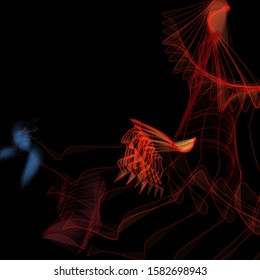 Vector illustration of a colorful wireframe structure formed by the interweaving of smoothly curved lines. A complex plexus backdrop resembling a fractal pattern. Crazy art concept.