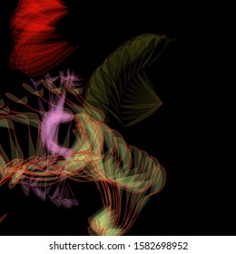 Vector illustration of a colorful wireframe structure formed by the interweaving of smoothly curved lines. A complex plexus backdrop resembling a fractal pattern. Crazy art concept.