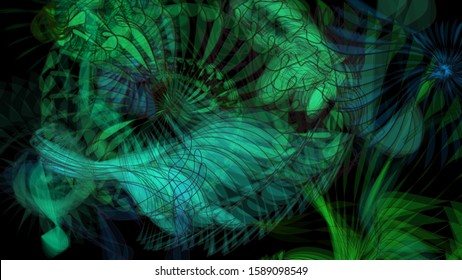 Vector illustration of a colorful wireframe structure formed by the interweaving of smoothly curved lines. A complex plexus backdrop resembling a fractal pattern. Crazy art concept.