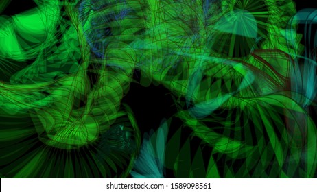 Vector illustration of a colorful wireframe structure formed by the interweaving of smoothly curved lines. A complex plexus backdrop resembling a fractal pattern. Crazy art concept.