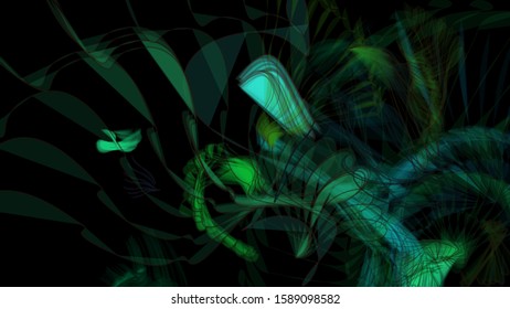 Vector illustration of a colorful wireframe structure formed by the interweaving of smoothly curved lines. A complex plexus backdrop resembling a fractal pattern. Crazy art concept.