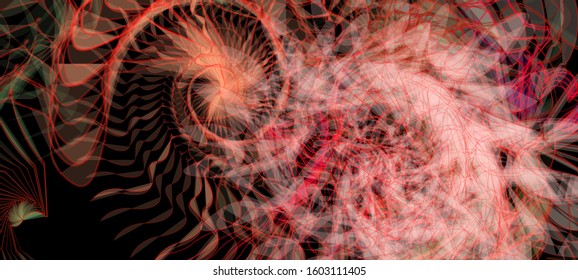 Vector illustration of a colorful wireframe structure formed by the interweaving of smoothly curved lines. A complex plexus backdrop resembling a fractal pattern. Crazy art concept.