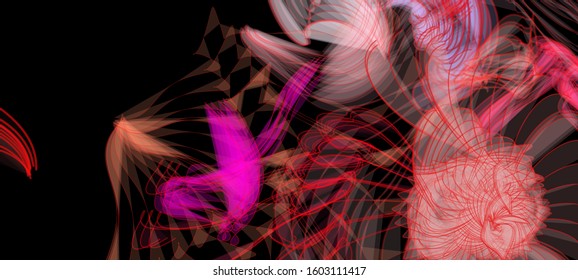 Vector illustration of a colorful wireframe structure formed by the interweaving of smoothly curved lines. A complex plexus backdrop resembling a fractal pattern. Crazy art concept.
