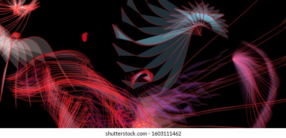 Vector illustration of a colorful wireframe structure formed by the interweaving of smoothly curved lines. A complex plexus backdrop resembling a fractal pattern. Crazy art concept.