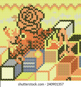 Vector illustration of colorful wool sweater pattern. Unusual, abstract, knit, design, 80s games, nintendo.